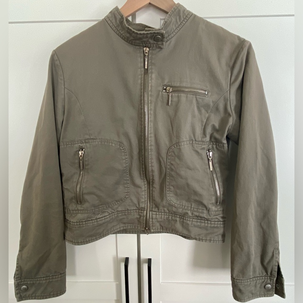 Olive Khaki Cropped Moto Jacket — Size S/M